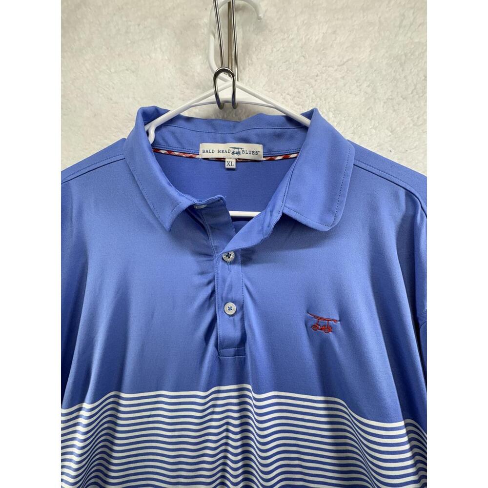 Bald Head Blues Mens Polo Mens XL Blue Striped Made In Peru